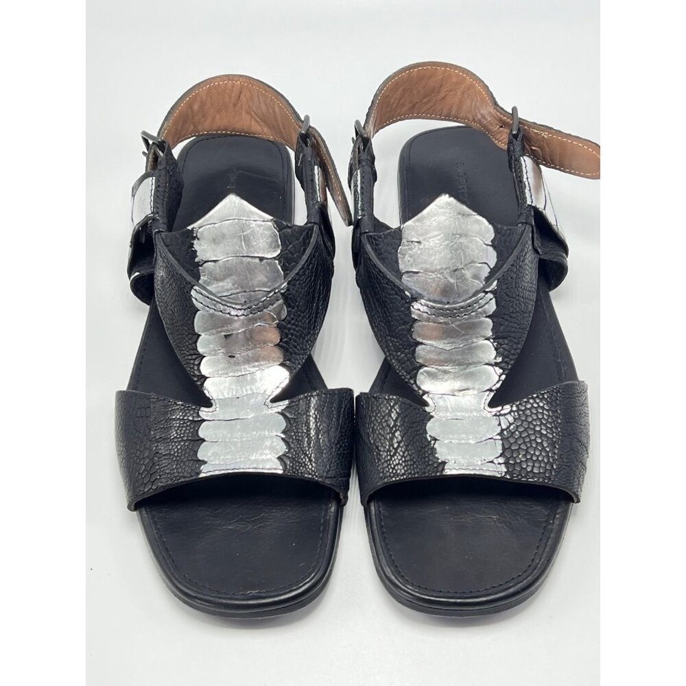 New! Sigerson Morrison black silver croc sandals sz 37 EU